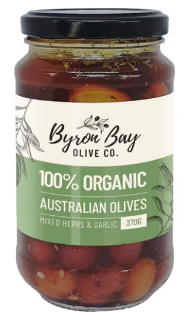 Byron Bay Olive Co. Australian Cert. Organic Mix (6 Olive Varieties): 370g jar