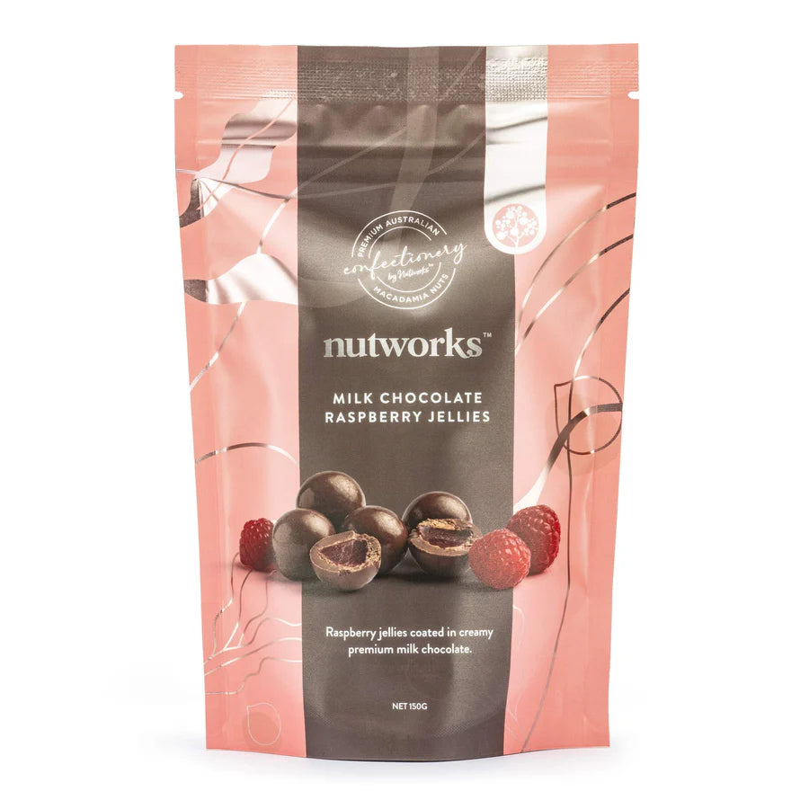 Macadamia - Milk Chocolate Raspberry Jellies 150g