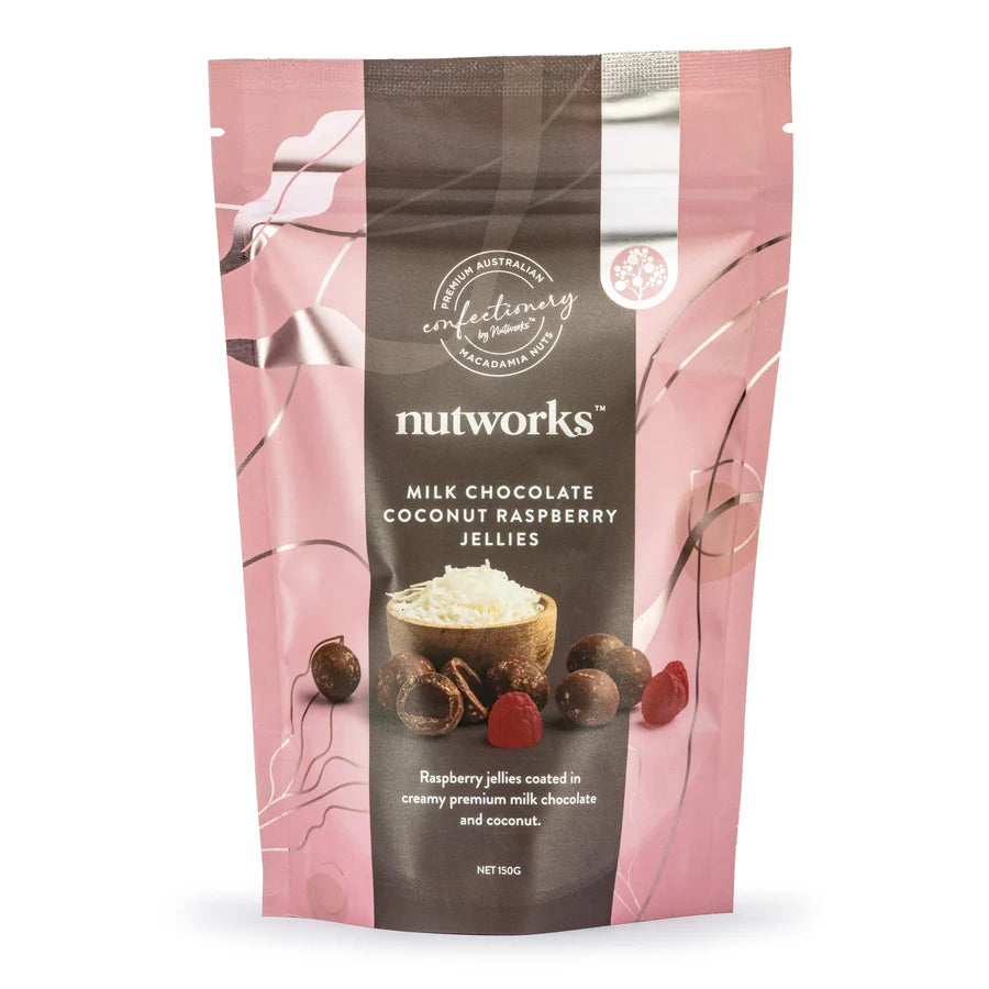 Macadamia - Milk Chocolate Coconut Raspberry Jellies 150g