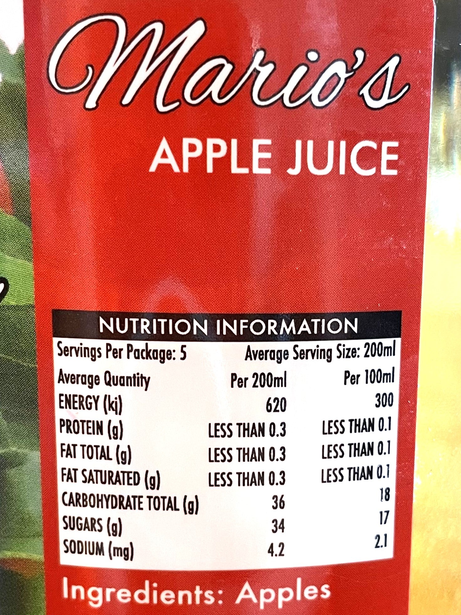 Mario's Pure Apple Juice - 1 Lt