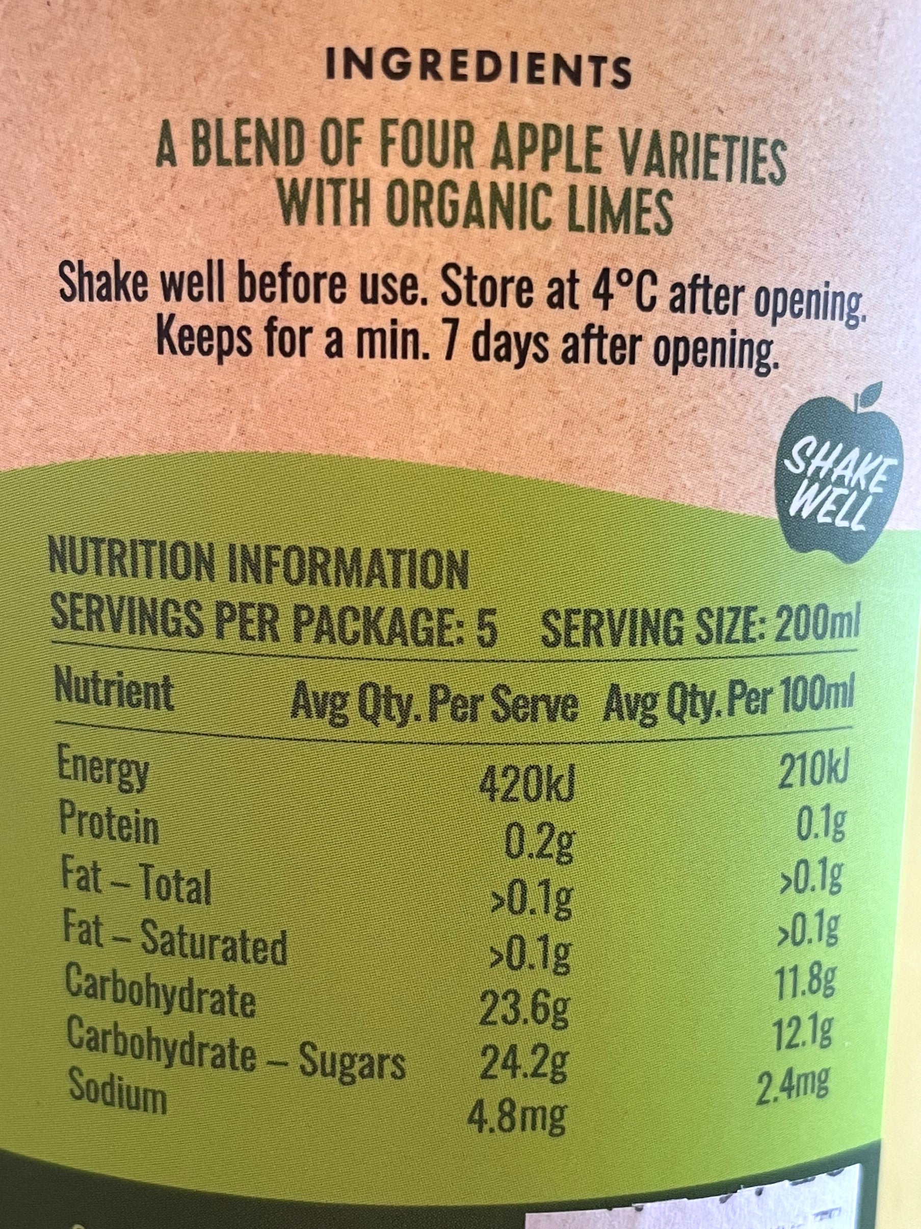 Nutrition Farms - Pure Apple + Lime Juice - 1 Lt