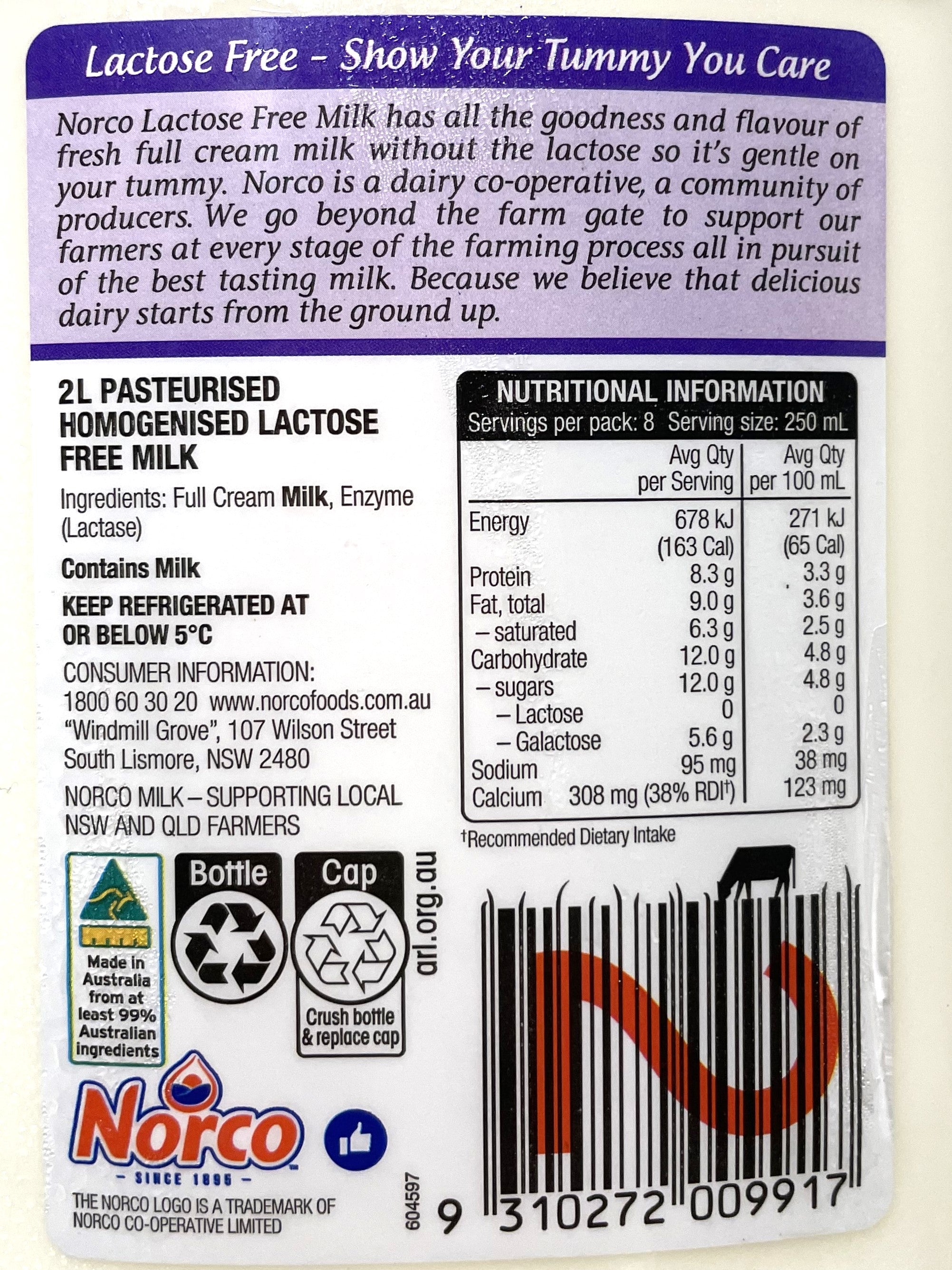 Norco Lactose Free Full Cream Milk -2L
