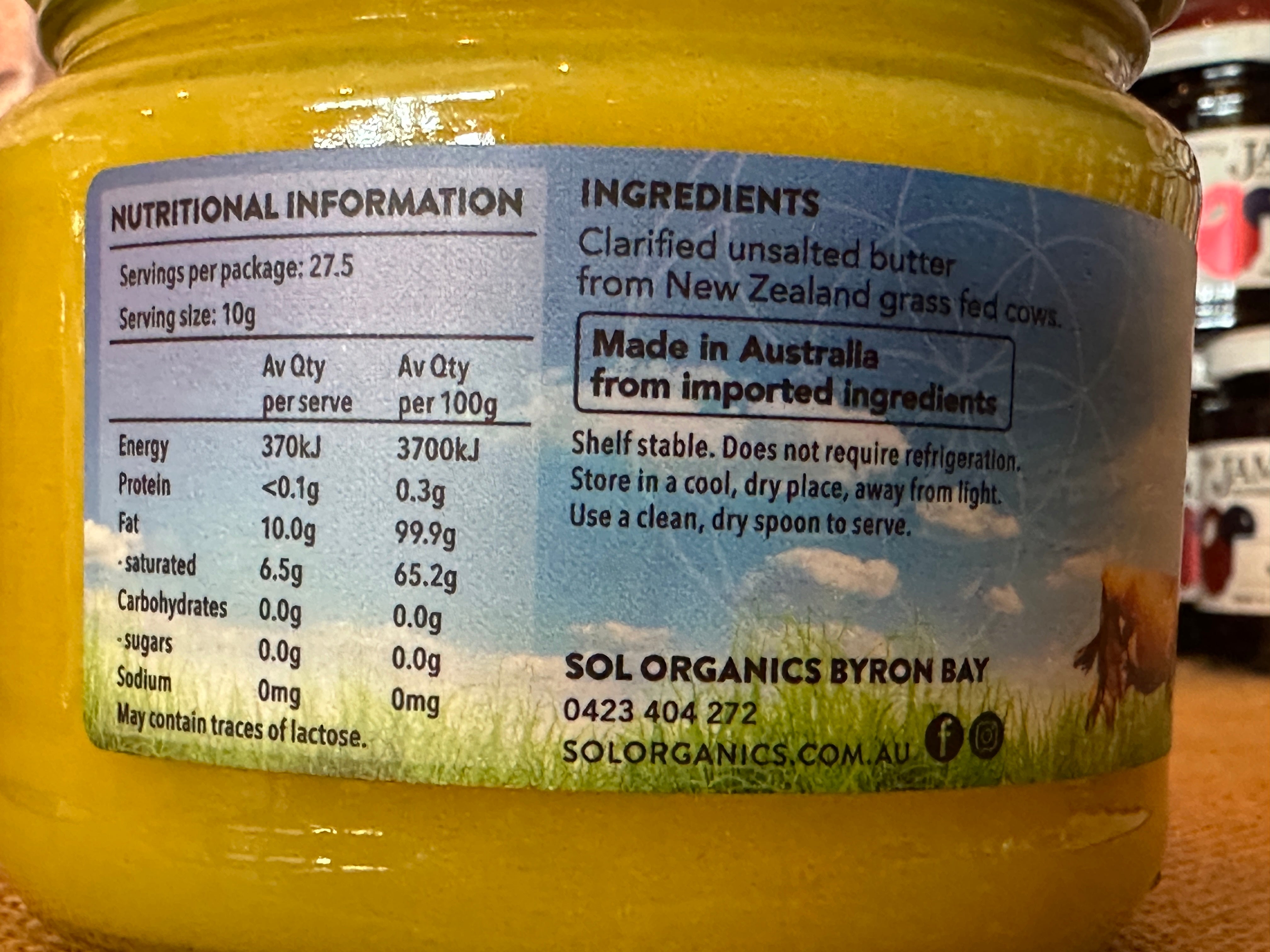 Sol Ghee, Grass Fed: 275g