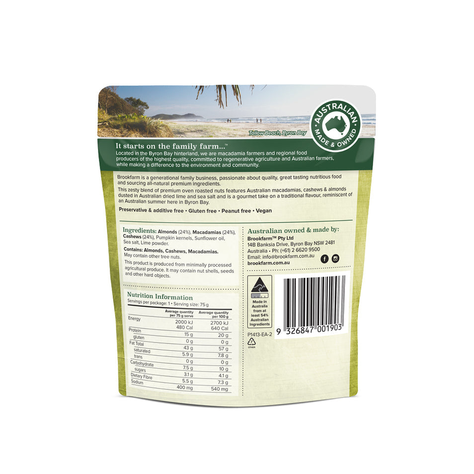 Brookfarm - NUT & FRUIT MIX - ROASTED NUTS AUSTRALIAN LIME & SEA SALT