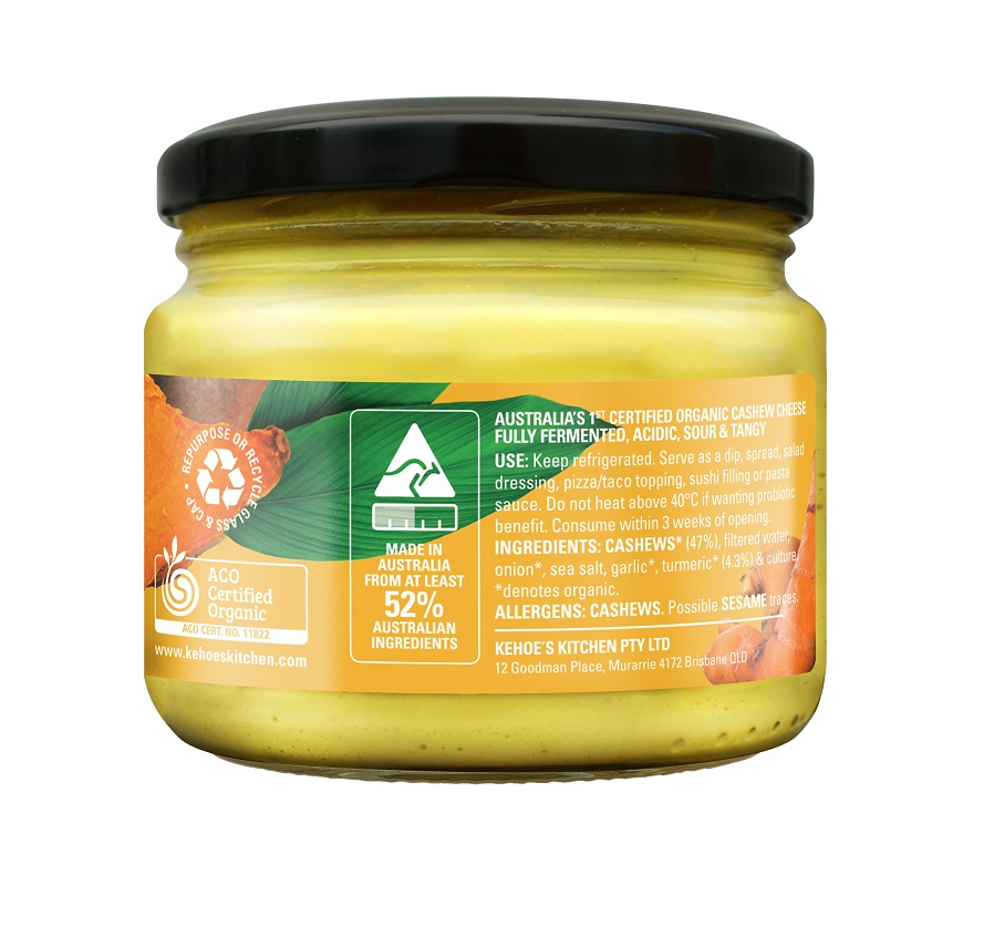 Kehoe's Organic Turmeric Cashew Cheese - 250g