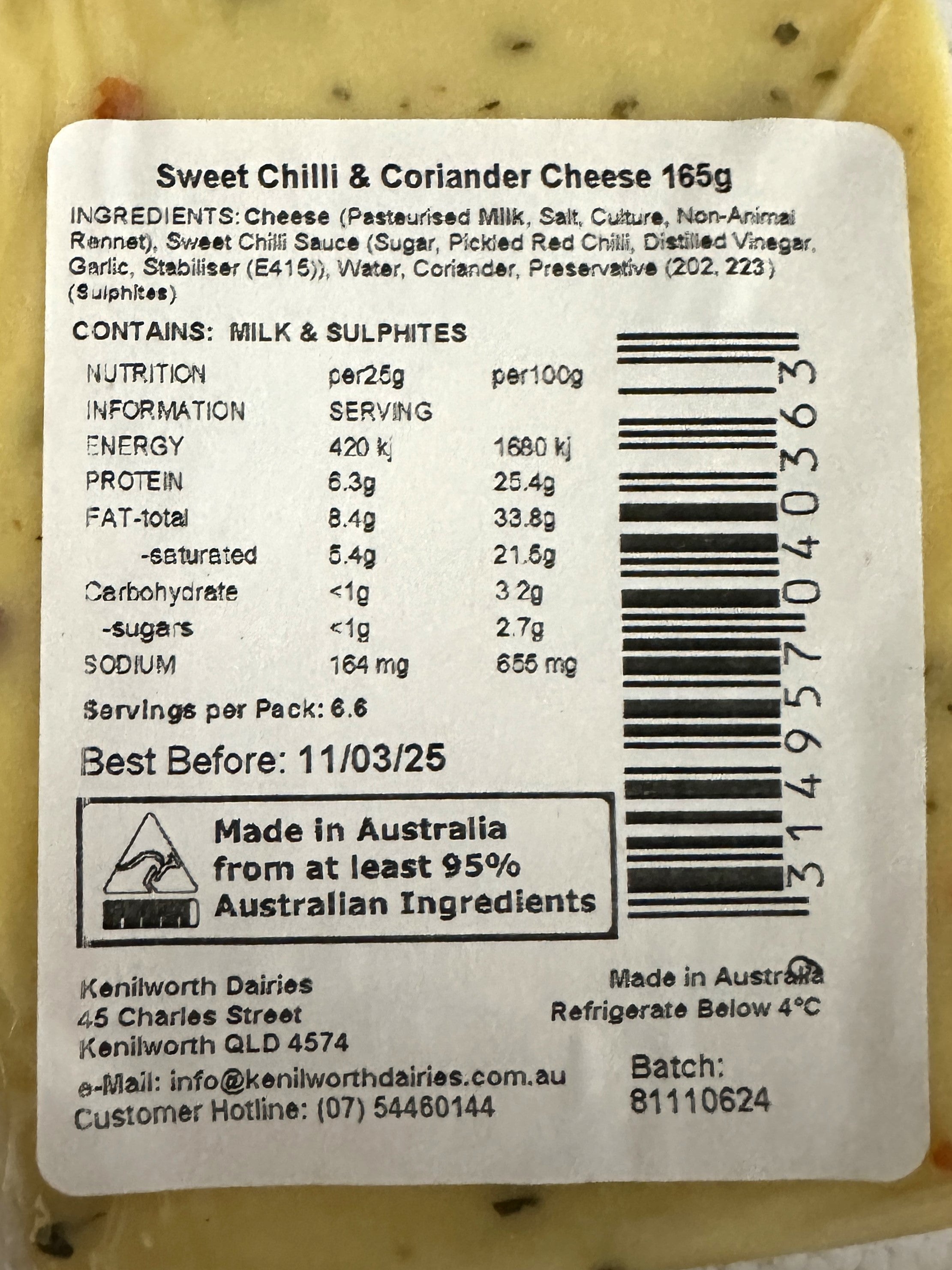 Kenilworth Dairies -Sweet Chilli & Coriander - Club Cheddars - 165g