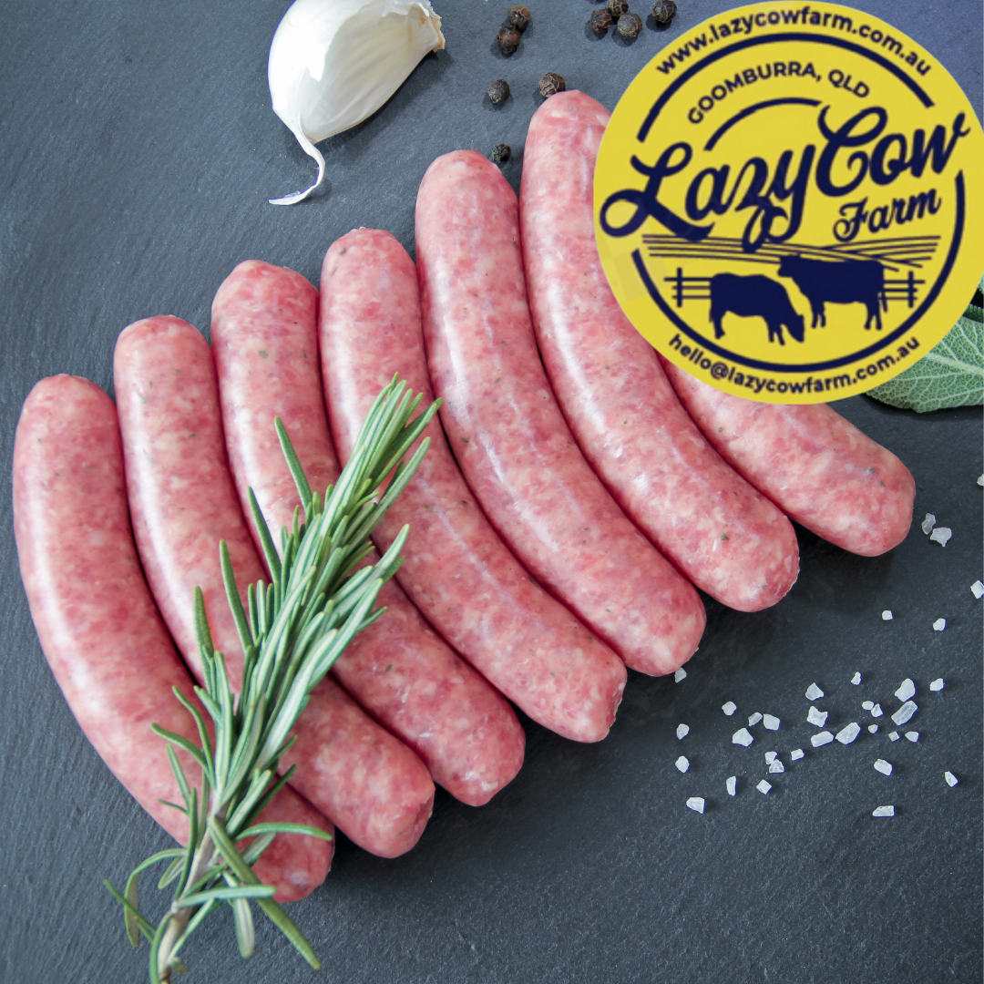 Lazy Cow Farm Pork, Maple & Bacon Sausages. 500g