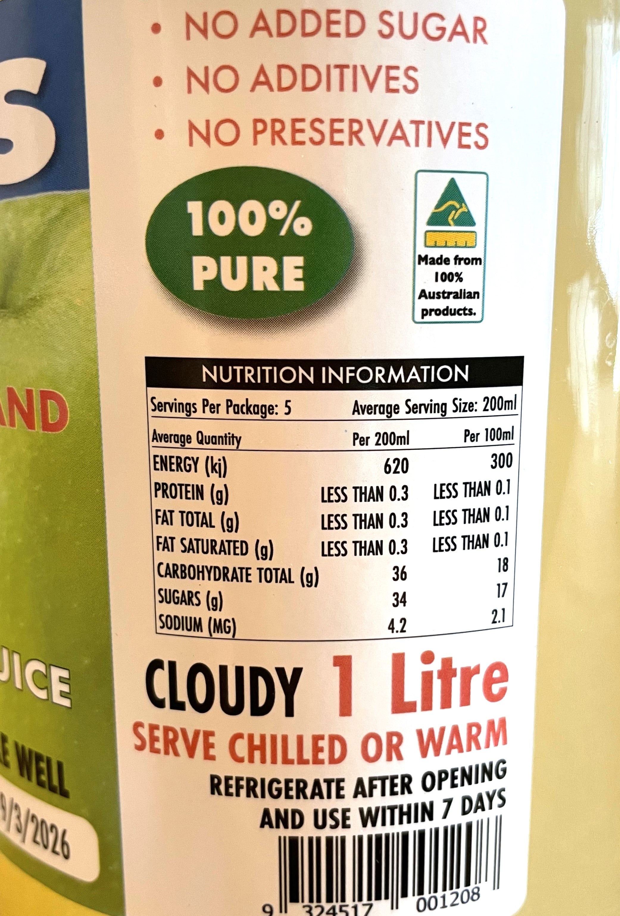 Coco's Pure Apple + Lemon Juice - 1 Lt