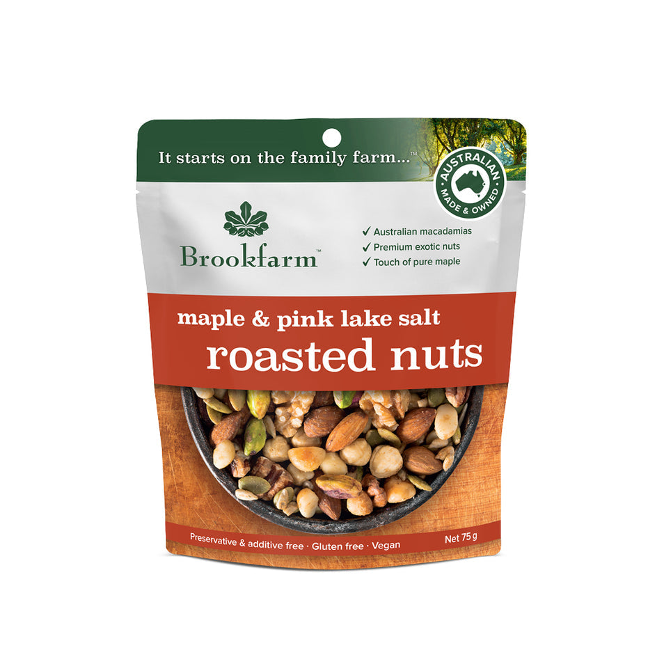 Brookfarm - NUT & FRUIT MIX - ROASTED NUTS  MAPLE & PINK LAKE SALT