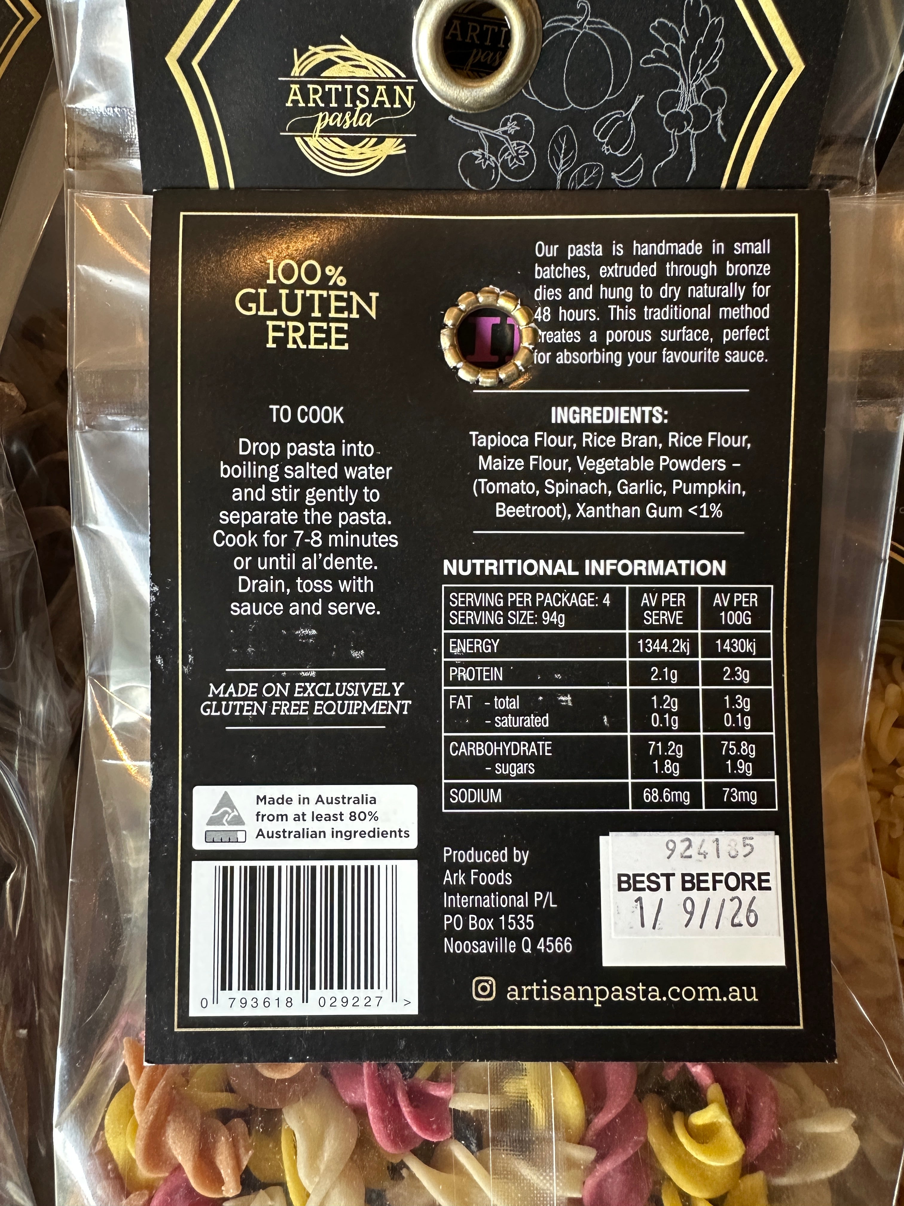 Artisan Pasta - 5 Veg Fusilli - Gluten FREE - 375g