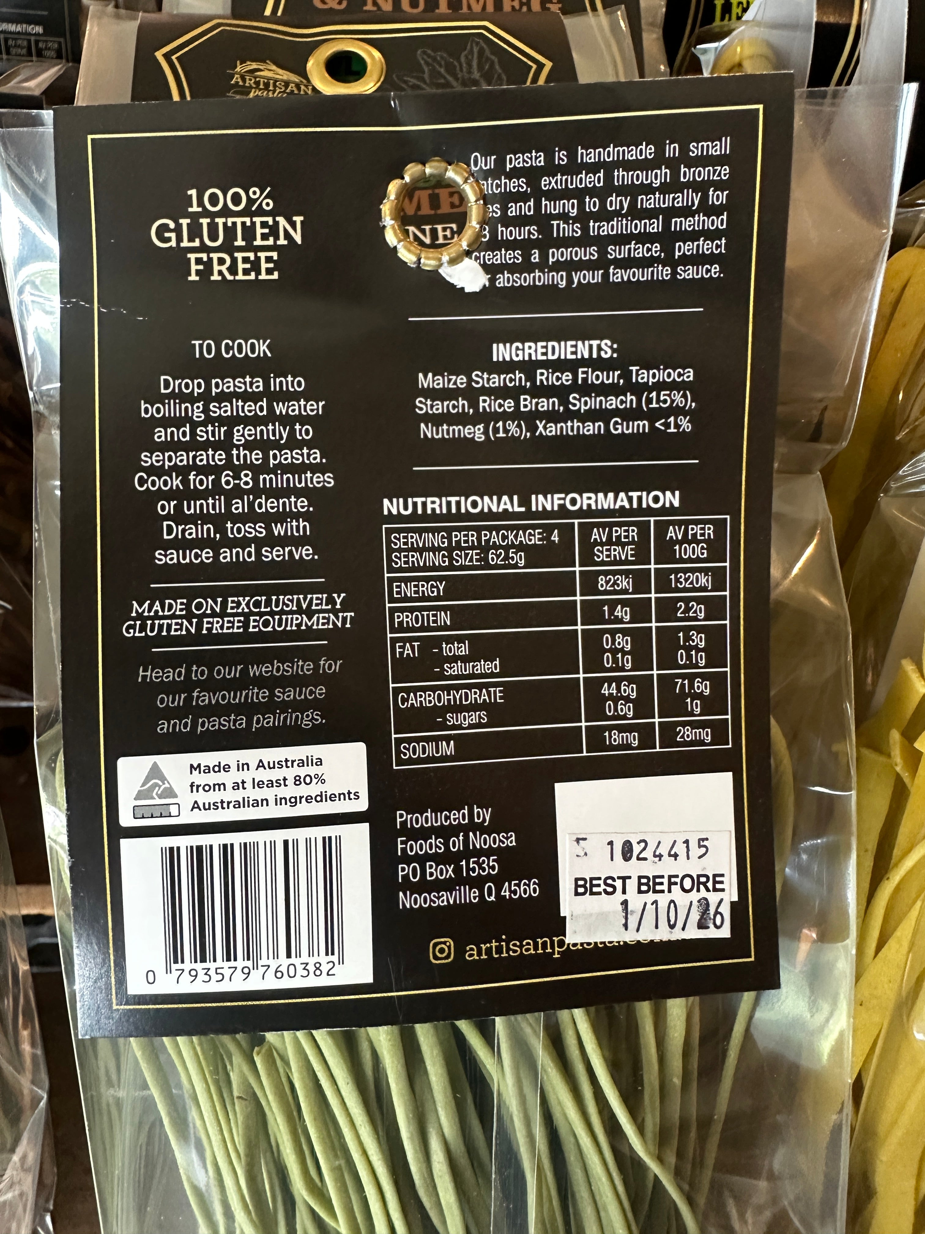 Artisan Pasta - Spinach & Nutmeg Linguine - Gluten FREE - 250g