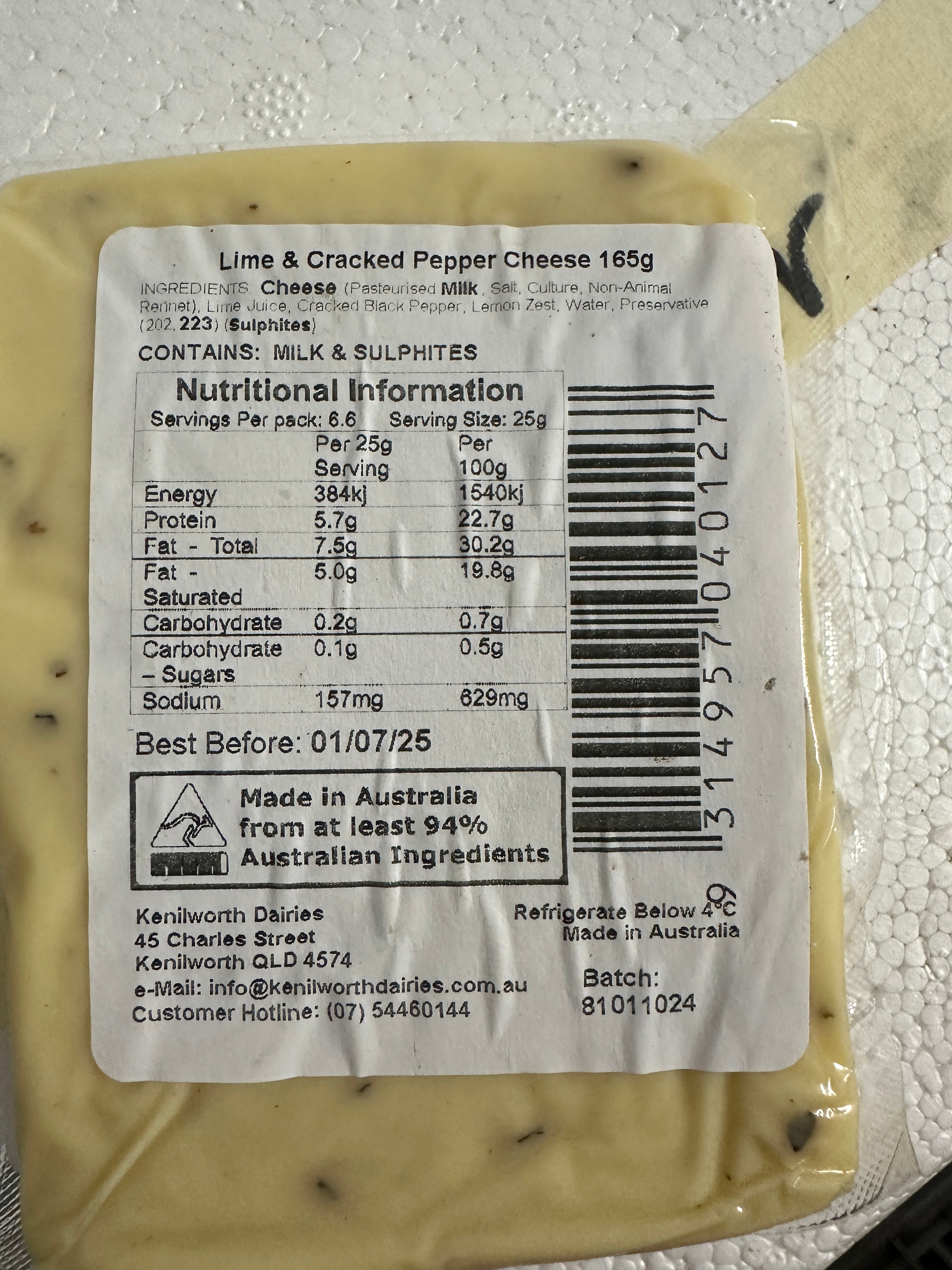 Kenilworth Dairies - Lime & Cracked Pepper- Club Cheddars - 165g