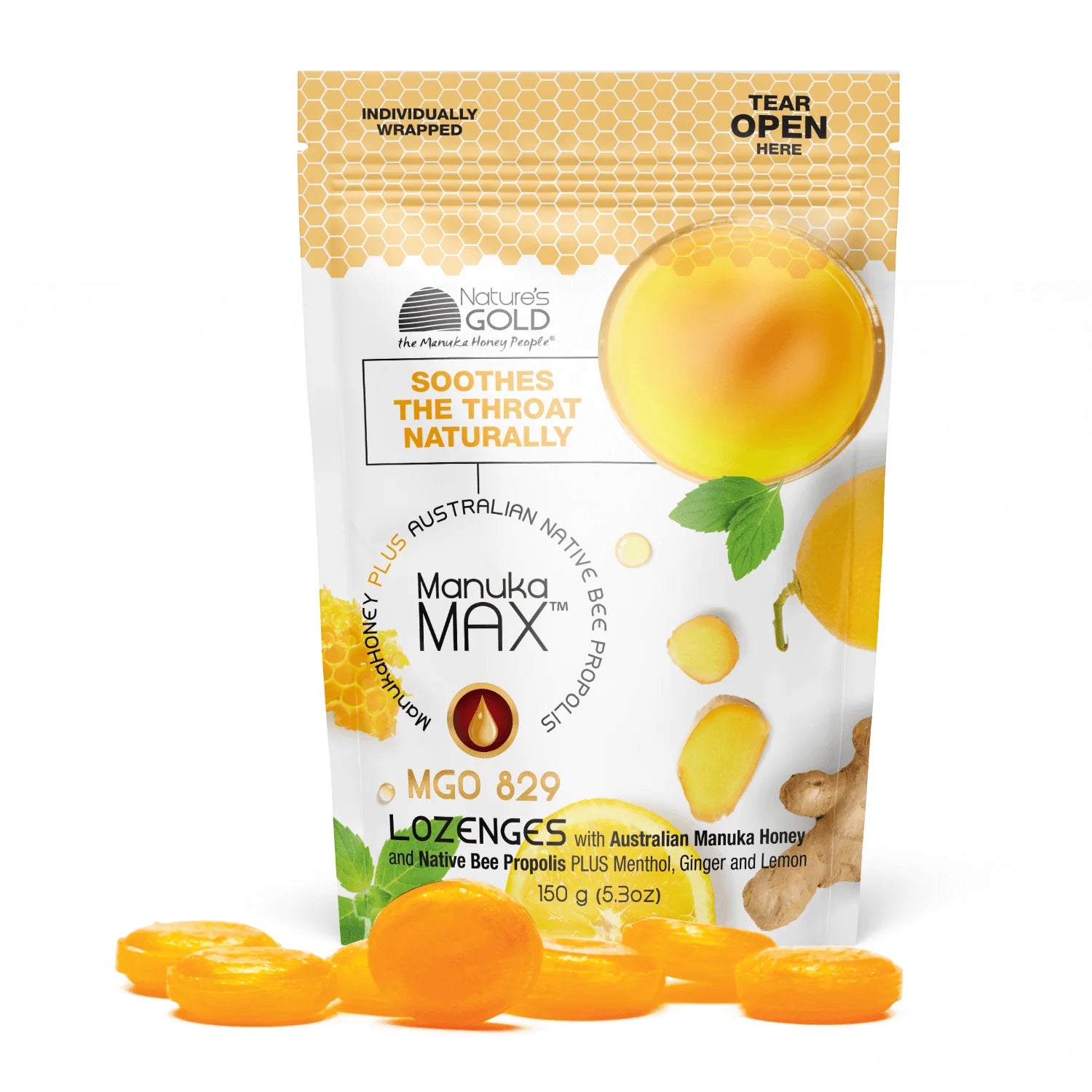 Manuka Honey MGO263 Lozenges with Propolis + Ginger 150g - Nature's Gold
