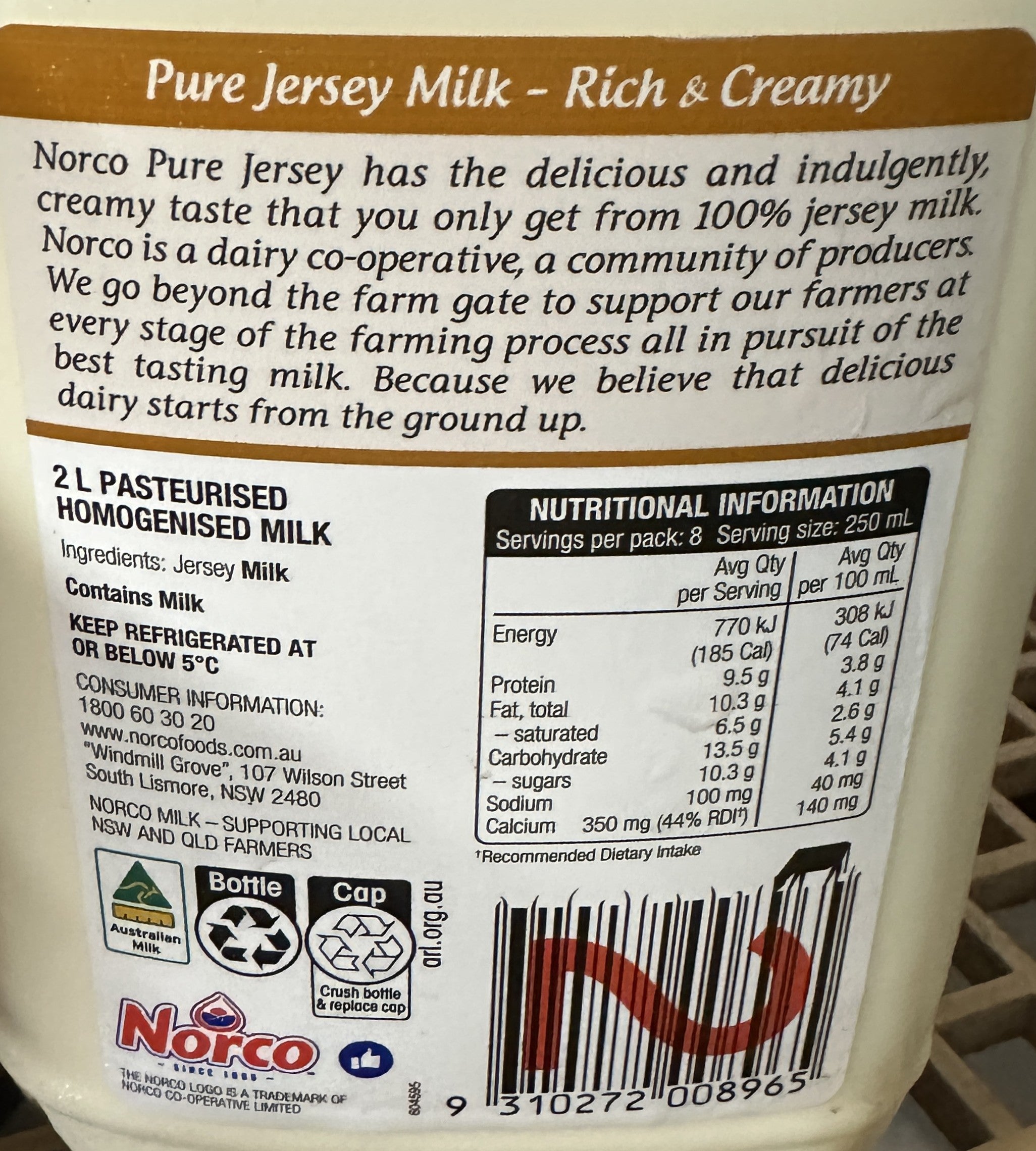 Norco Pure Jersey Milk - 2L