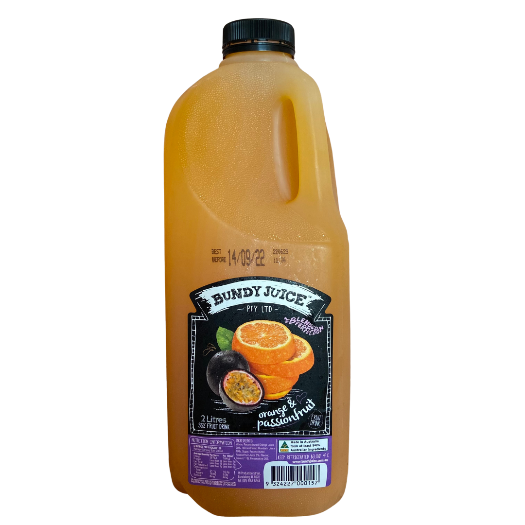 Bundy Juice - 35% Orange + Passionfruit Fruit Drink - 2L